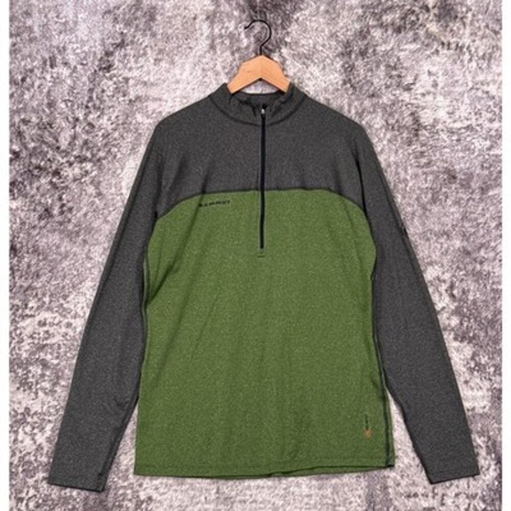 Mammut Base Layer Large Mens Green 1/4 Zip Polartec Waffle Pullover